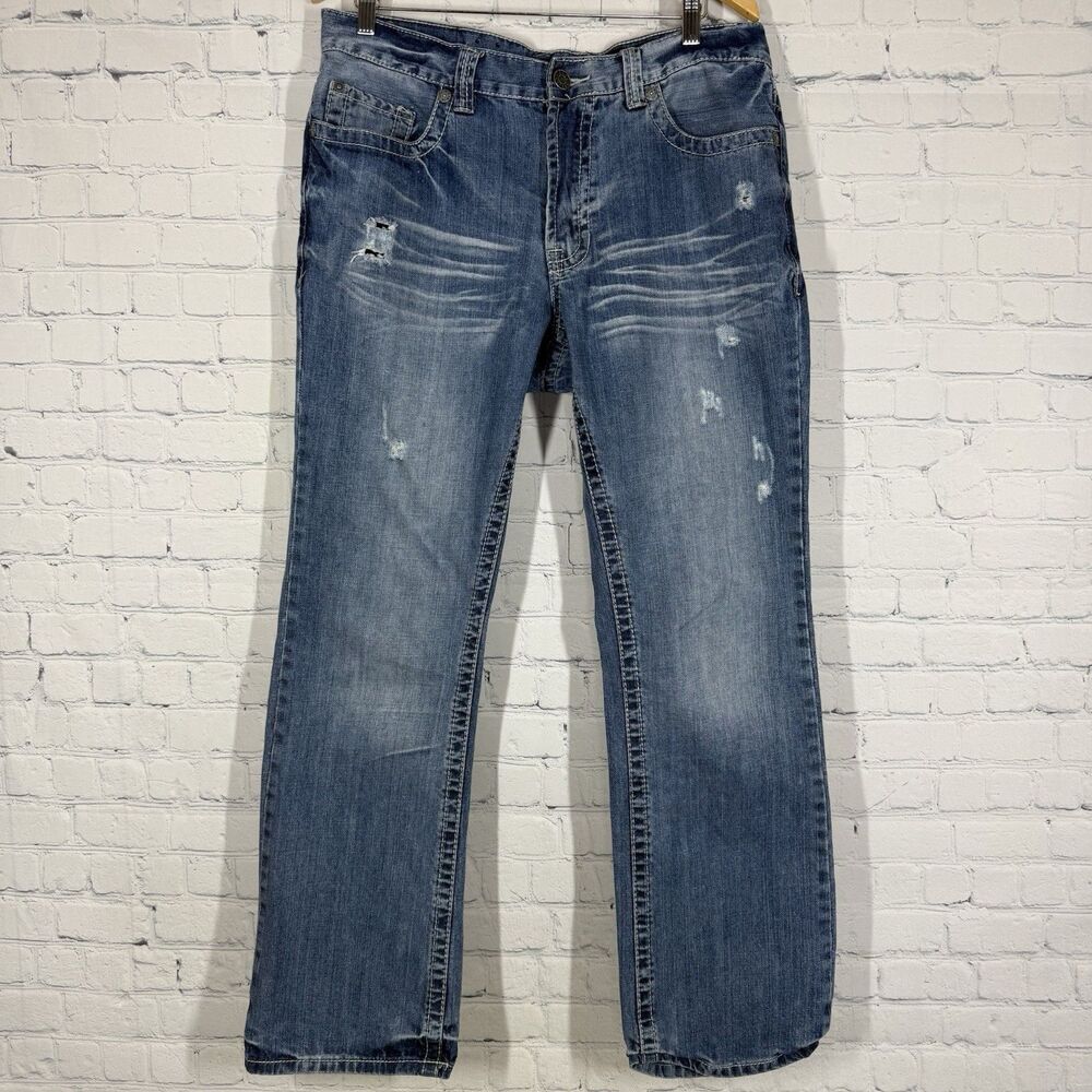 TK Axel Wolcott Jeans Men Size 34x32 Medium Wash Slim Bootcut West Whisker Pant